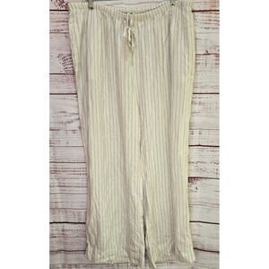 Women's XXL NEW Wide Leg Pants Cream Black Striped Linen Blend Boho